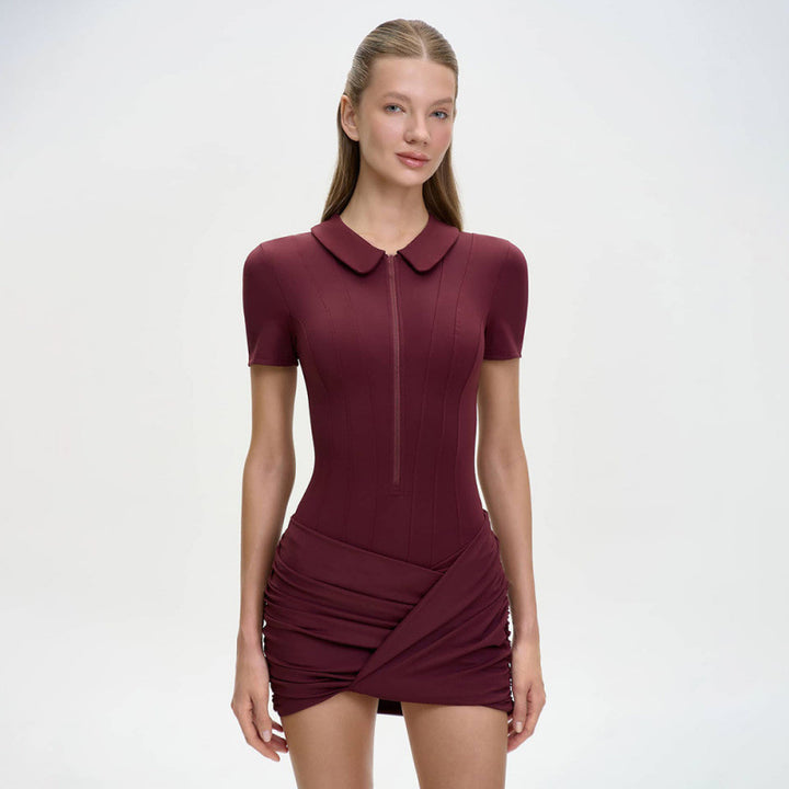 Damen Figurbetontes Minikleid mit Kragen und Reißverschluss Drune