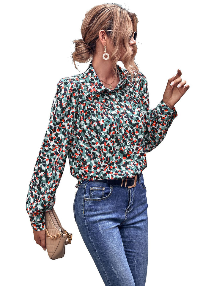 Damen Bluse mit floralem Druck und modischem Puffärmel Drune