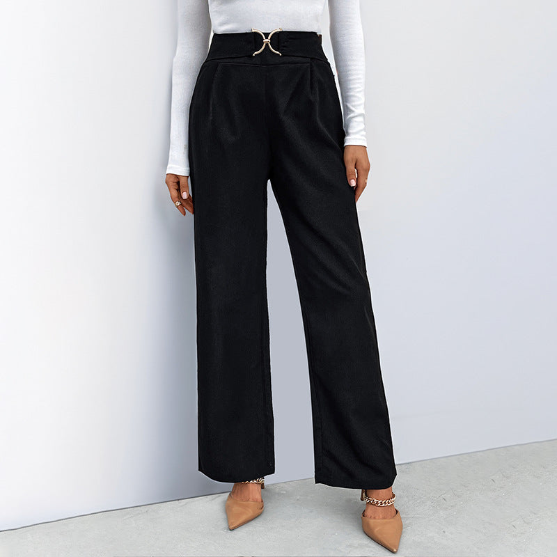 Damen elegante Hosen mit hohem Bund und Gürtel-Detail Drune
