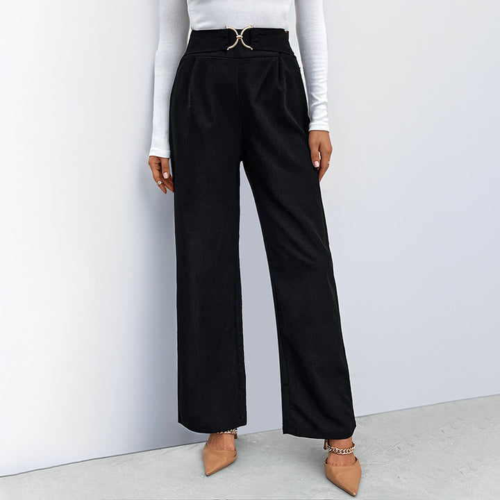 Damen elegante Hosen mit hohem Bund und Gürtel-Detail Drune