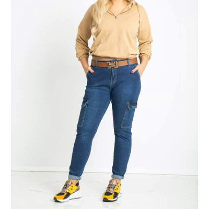 Damen Cargo Jeans mit seitlichen Taschen und bequemer Passform Drune