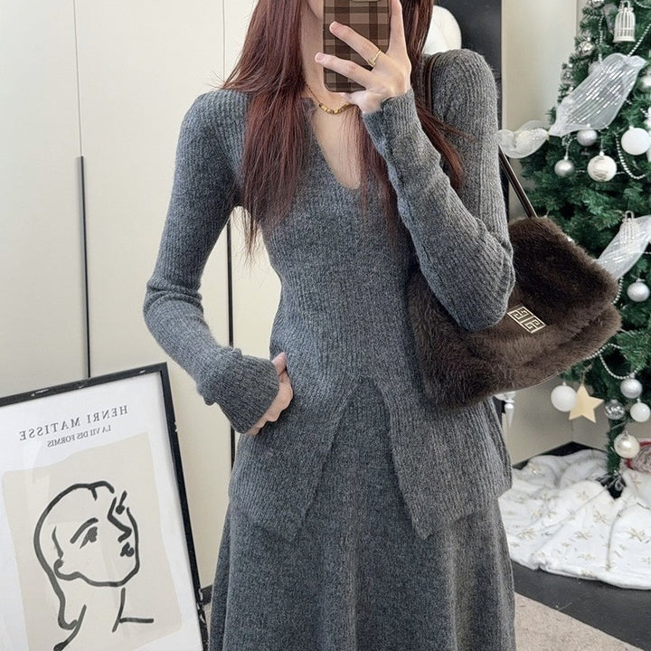 Damen Strickkleid mit elegantem Schlitz und strukturiertem Design Drune