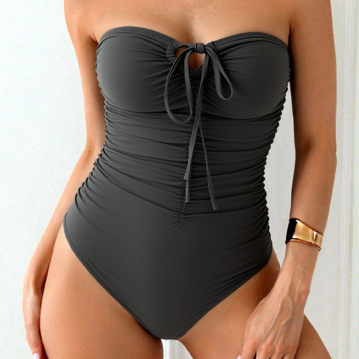 Damen Bandeau-Badeanzug mit Raffung und modischem Schlitz Drune