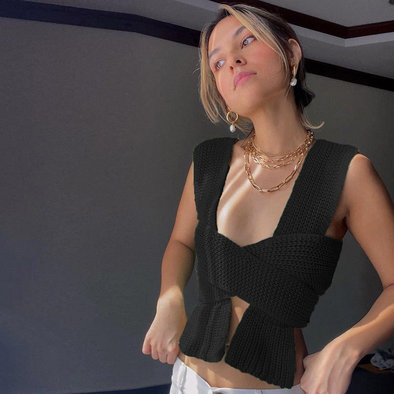 Damen gestricktes Crop-Top mit raffinierten Rückendetails Drune