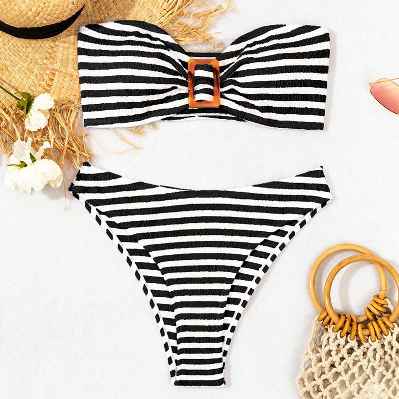 Damen Bandeau-Bikini mit modischem Ringdetail und hohem Beinausschnitt Drune