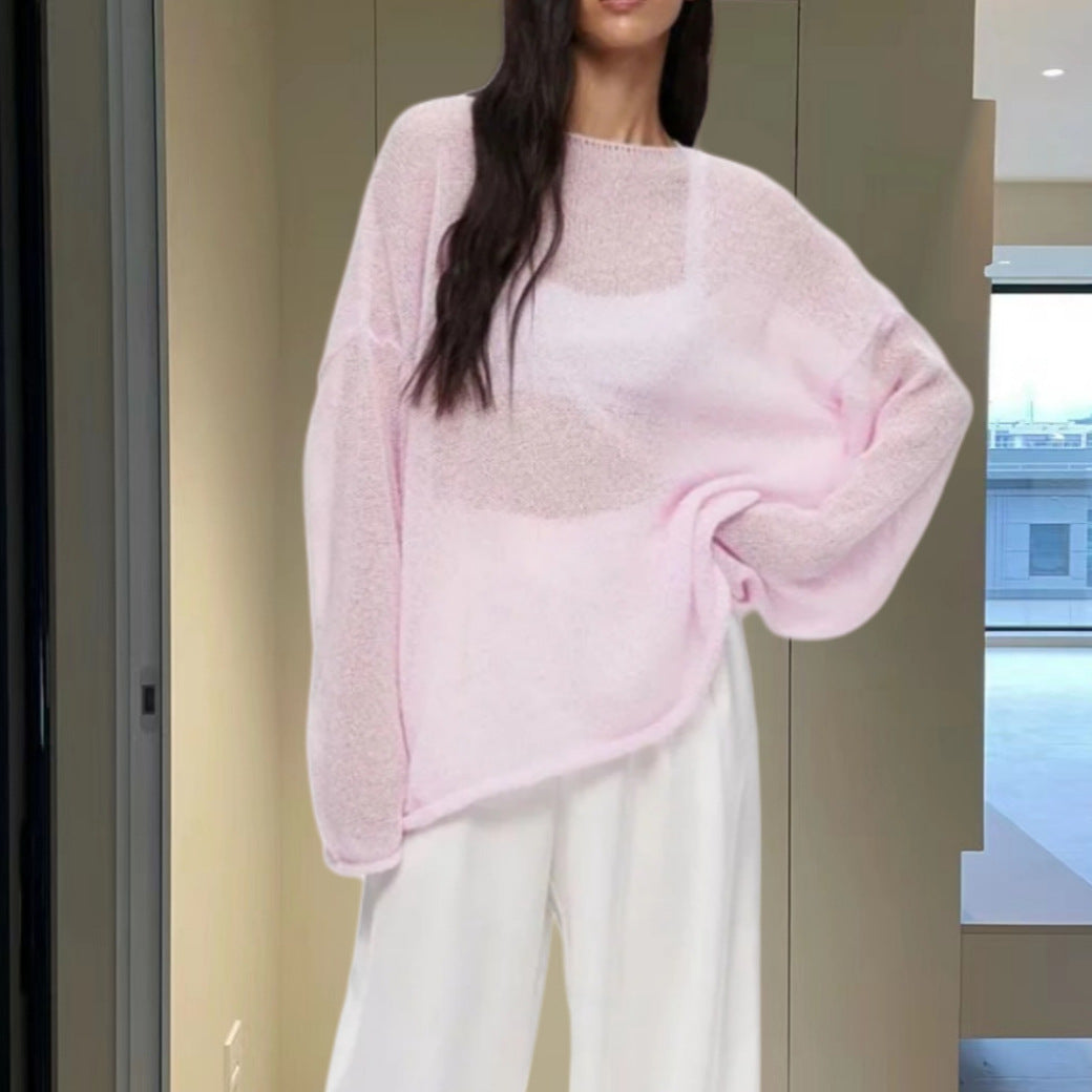 Damen Luftiges Strickoberteil mit weitem Schnitt und langen Ärmeln Drune