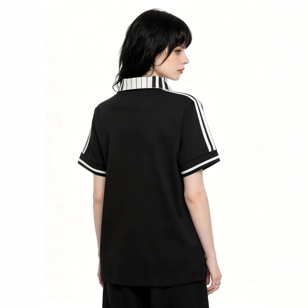 Damen Poloshirt mit kreativem Druck und Streifenmuster Drune
