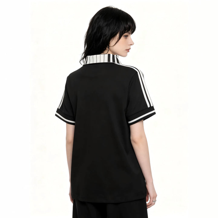 Damen Poloshirt mit kreativem Druck und Streifenmuster Drune