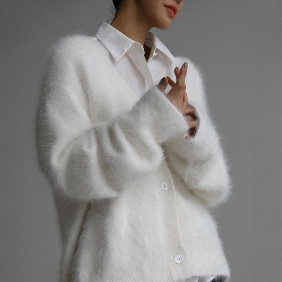 Damen weicher Strickcardigan mit luxuriösem Mohair-Anteil und lässigem Schnitt Drune