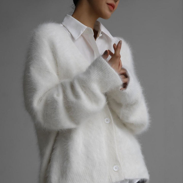 Damen weicher Strickcardigan mit luxuriösem Mohair-Anteil und lässigem Schnitt Drune