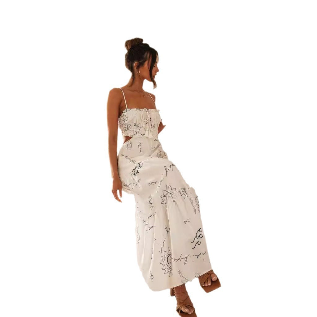 Damen Maxikleid mit verstellbaren Trägern und elastischem Oberteil Drune