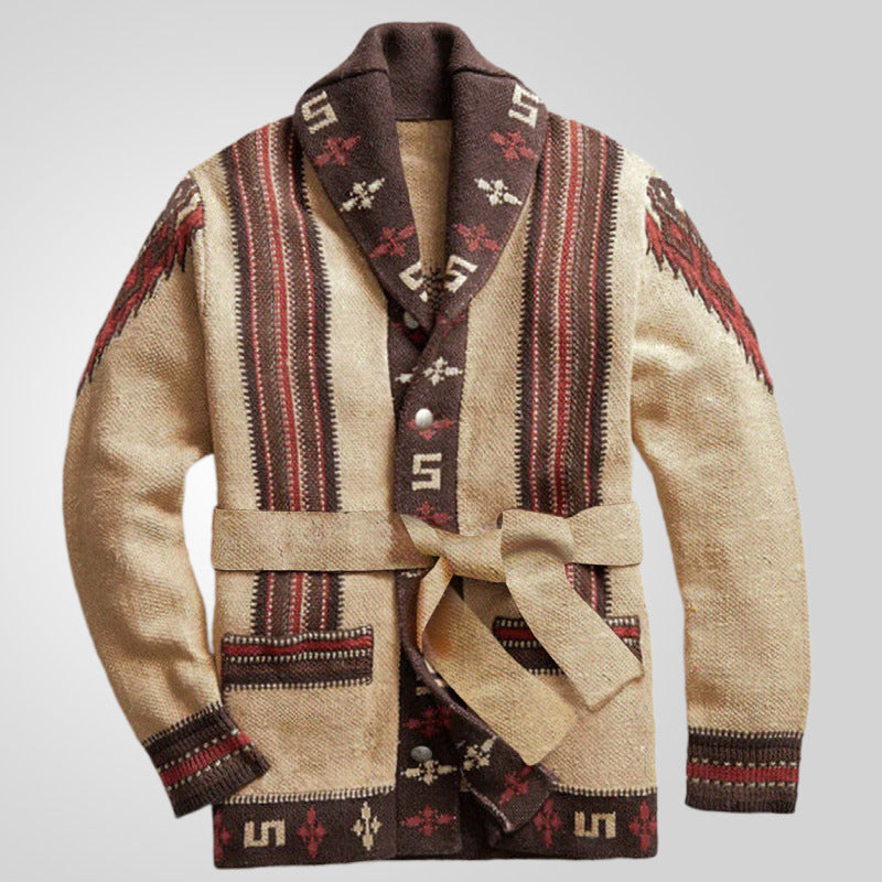 Damen Strickjacke mit kunstvollem Muster und exklusivem Gürtel Drune