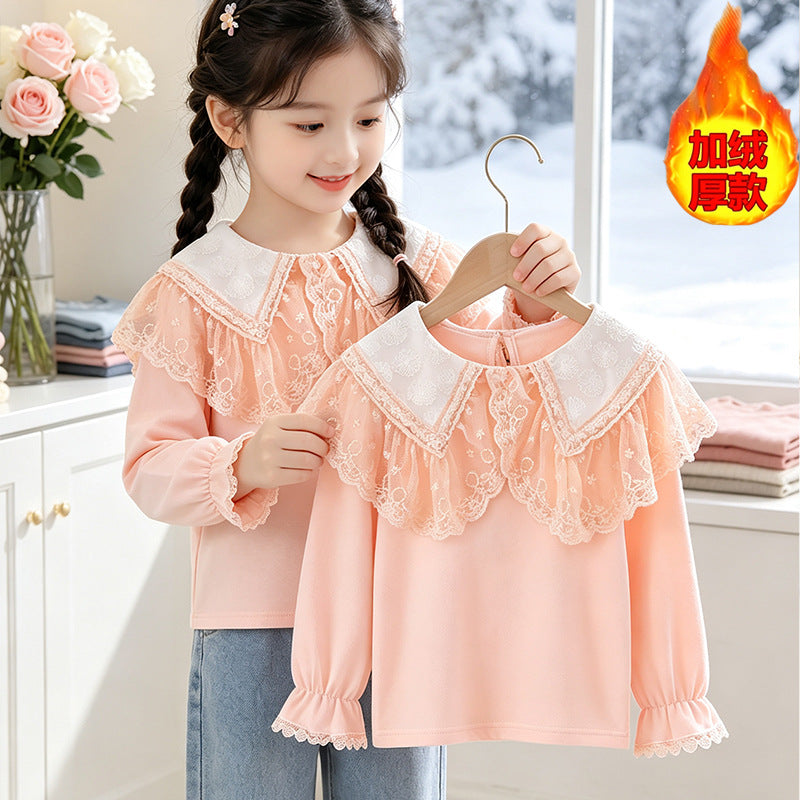 Mädchen Bluse mit elegantem Spitzenkragen und Rüschendetails Drune