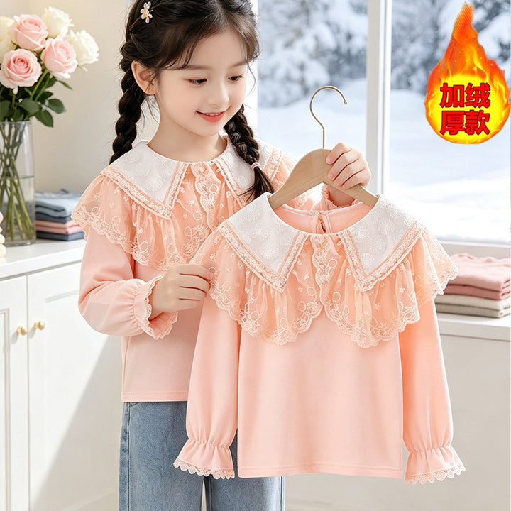 Mädchen Bluse mit elegantem Spitzenkragen und Rüschendetails Drune