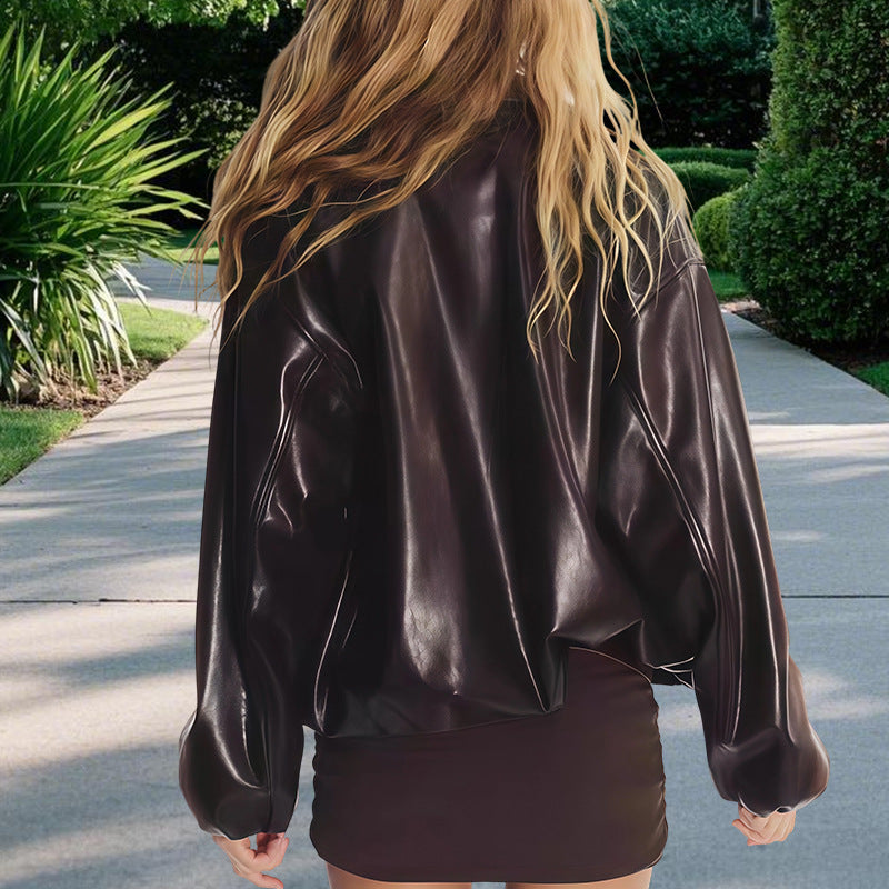 Damen Oversized Kunstlederjacke Drune