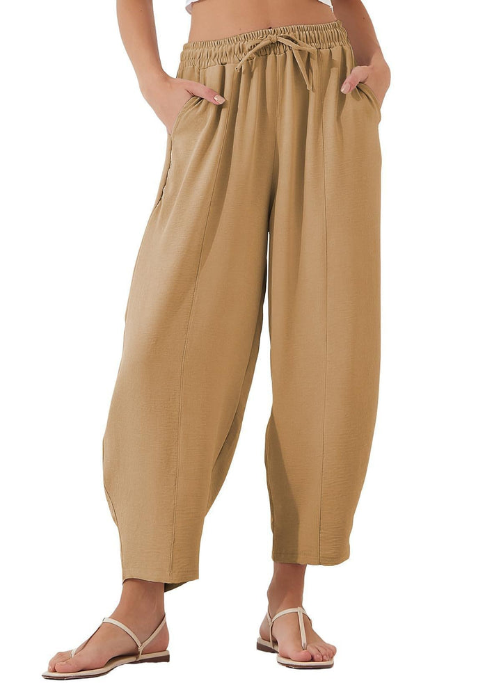 Damen Bequeme, weit geschnittene Sommerhose mit elastischem Bund und seitlichen Taschen Drune