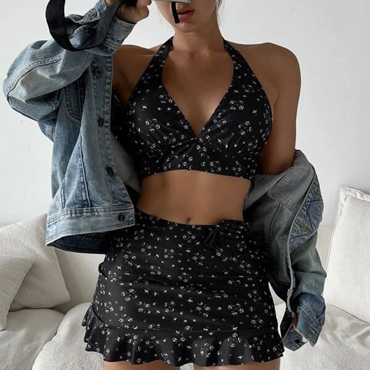 Damen Bikini-Top mit verspieltem Rock-Schnitt und modischem Floral-Design Drune