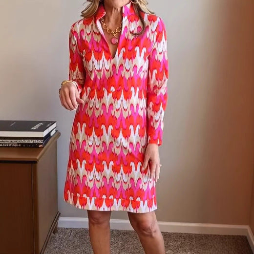 Damen Hemdblusenkleid mit modernem Muster und eleganter Taillierung Drune