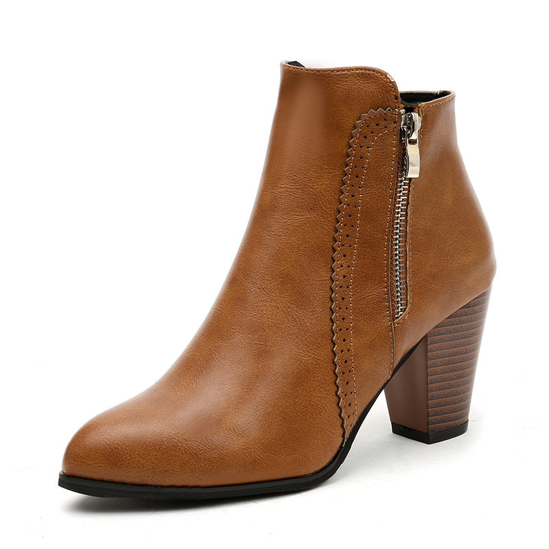 Damen elegante Stiefeletten mit modischem Reißverschluss und hochwertiger Sohle Drune