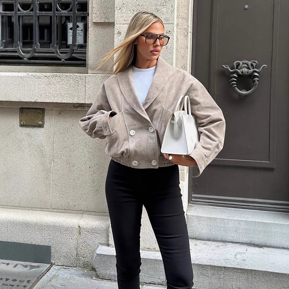 Damen elegante Kunstlederjacke mit tailliertem Schnitt Drune