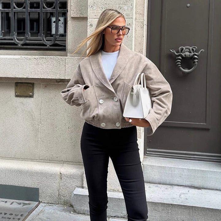 Damen elegante Kunstlederjacke mit tailliertem Schnitt Drune