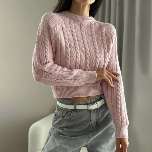 Damen Strickpullover mit Zopfmuster und weitem Schnitt Drune