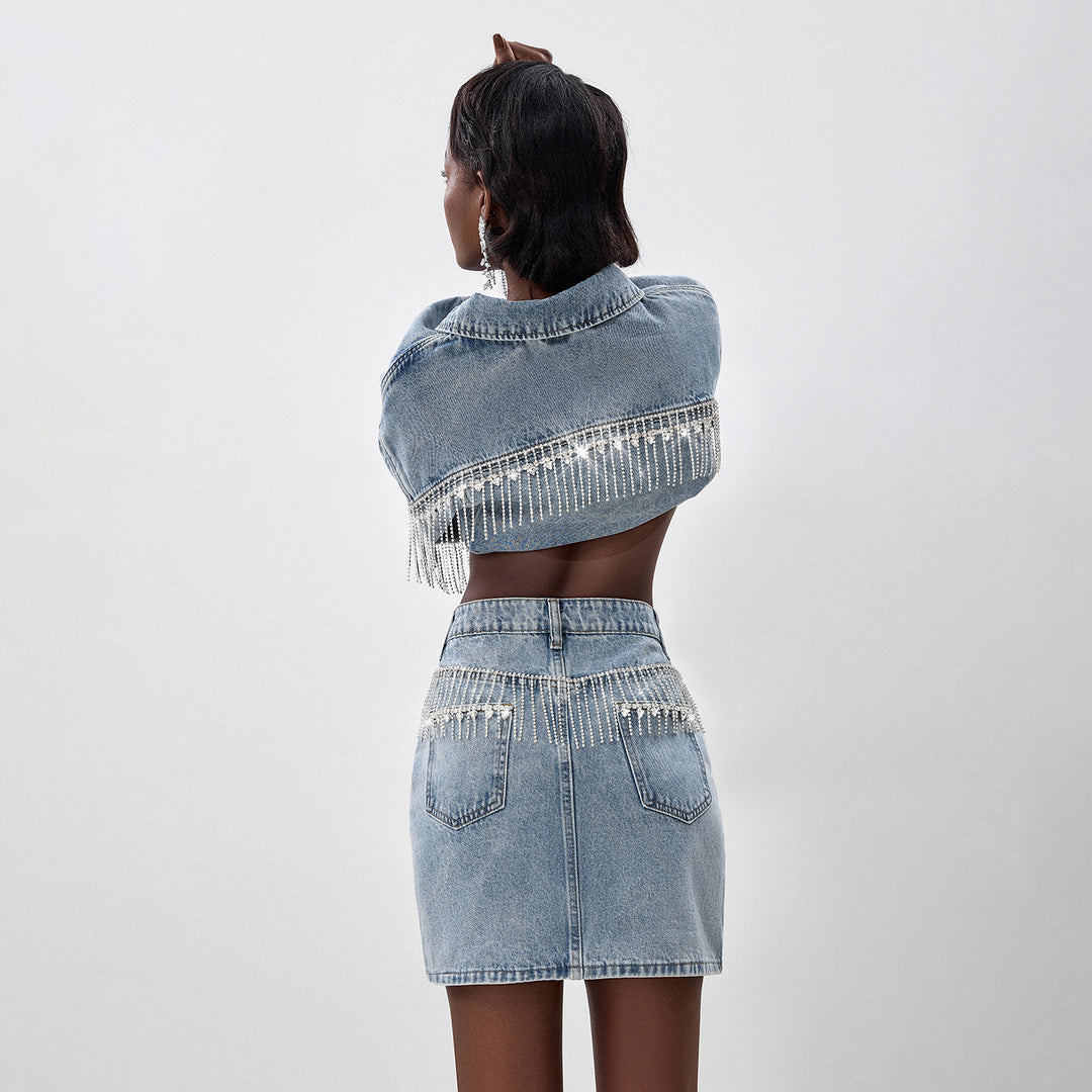 Damen Denim-Hemdjacke mit auffälligem Fransen-Design Drune