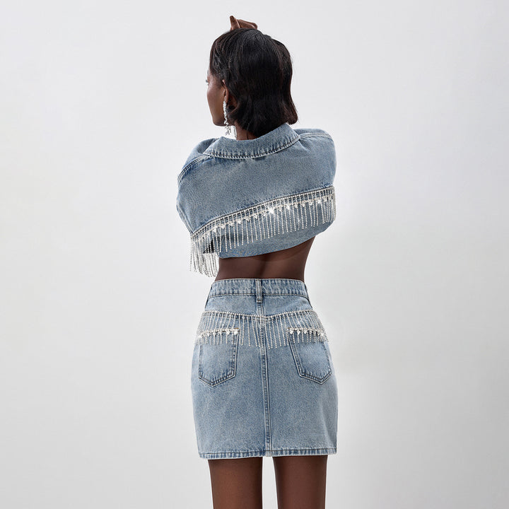 Damen Denim-Hemdjacke mit auffälligem Fransen-Design Drune