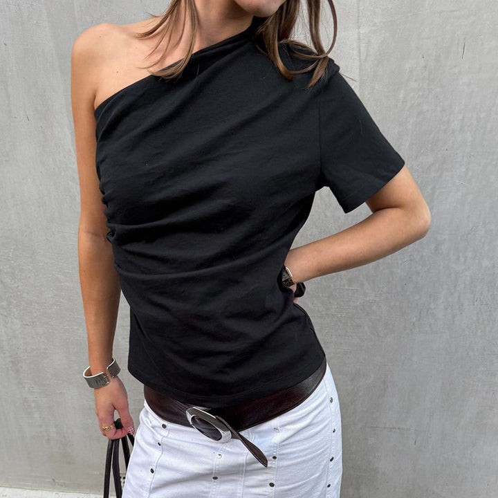 Damen asymmetrisches Kurzarmshirt mit elegantem Schnitt Drune