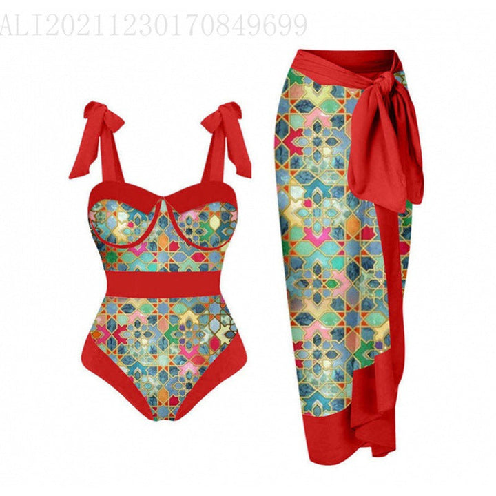 Damen Bikini-Set mit floralem Design und elegantem Überrock Drune