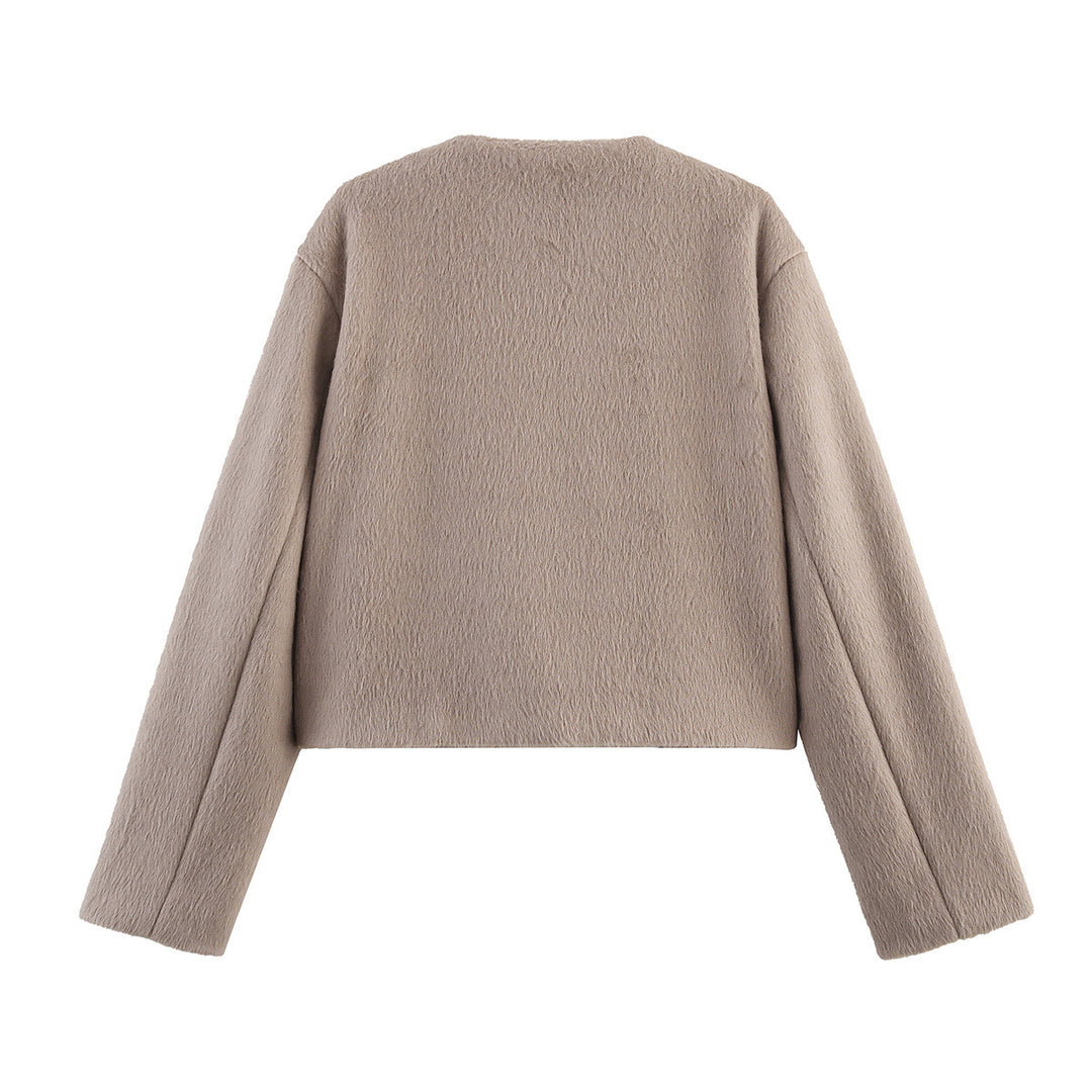 Damen lässige Teddyjacke mit Knopfleiste und aufgesetzten Taschen Drune