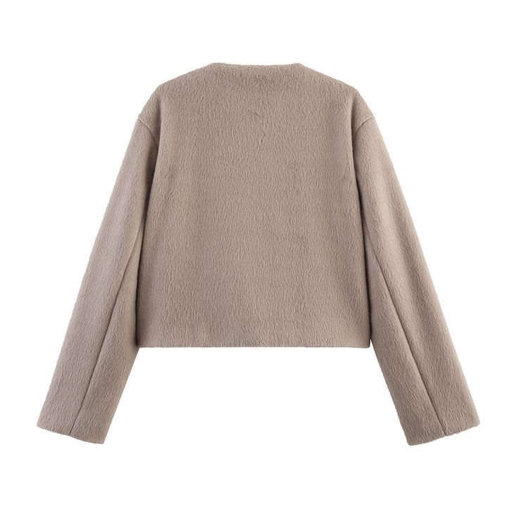Damen lässige Teddyjacke mit Knopfleiste und aufgesetzten Taschen Drune