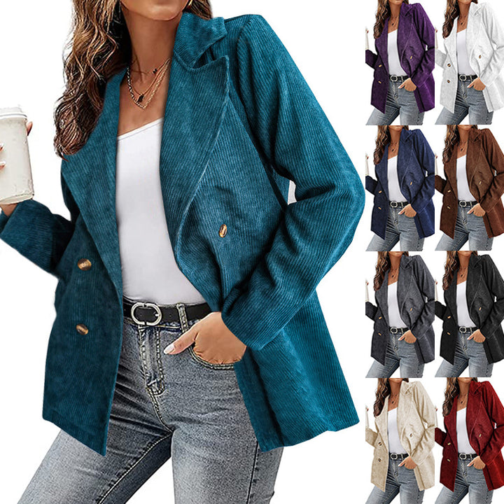Damen Kunstleder-Blazerjacke mit doppelt gestepptem Kragen und modischem Schnitt Drune