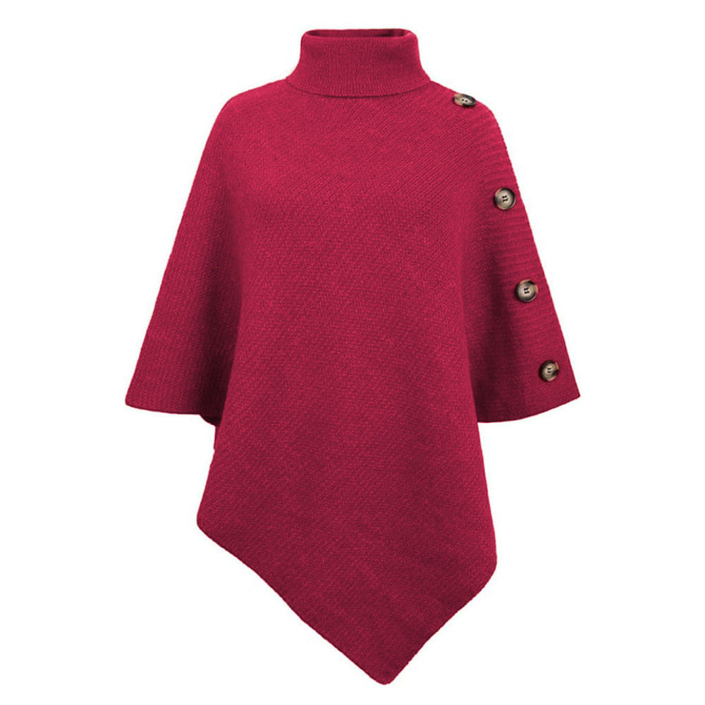 Damen eleganter Poncho mit Stehkragen und dekorativen Knöpfen Drune