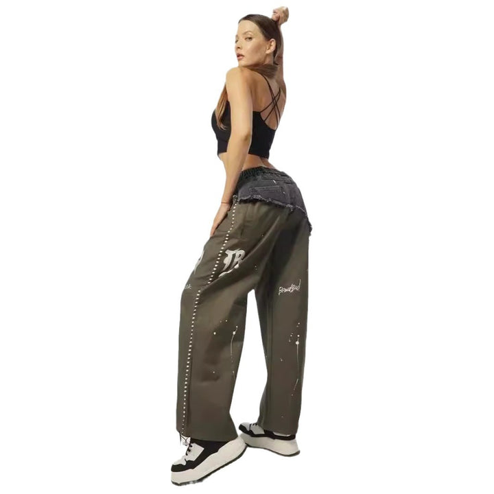 Damen modische Baggy-Jeans mit asymmetrischem Design und einzigartigen Details Drune