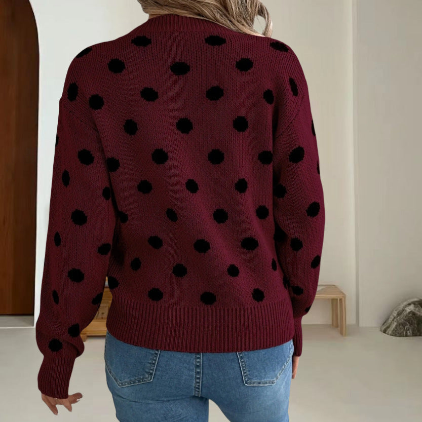Damen Grobstrickpullover mit gepunktetem Muster und lässigem Schnitt Drune