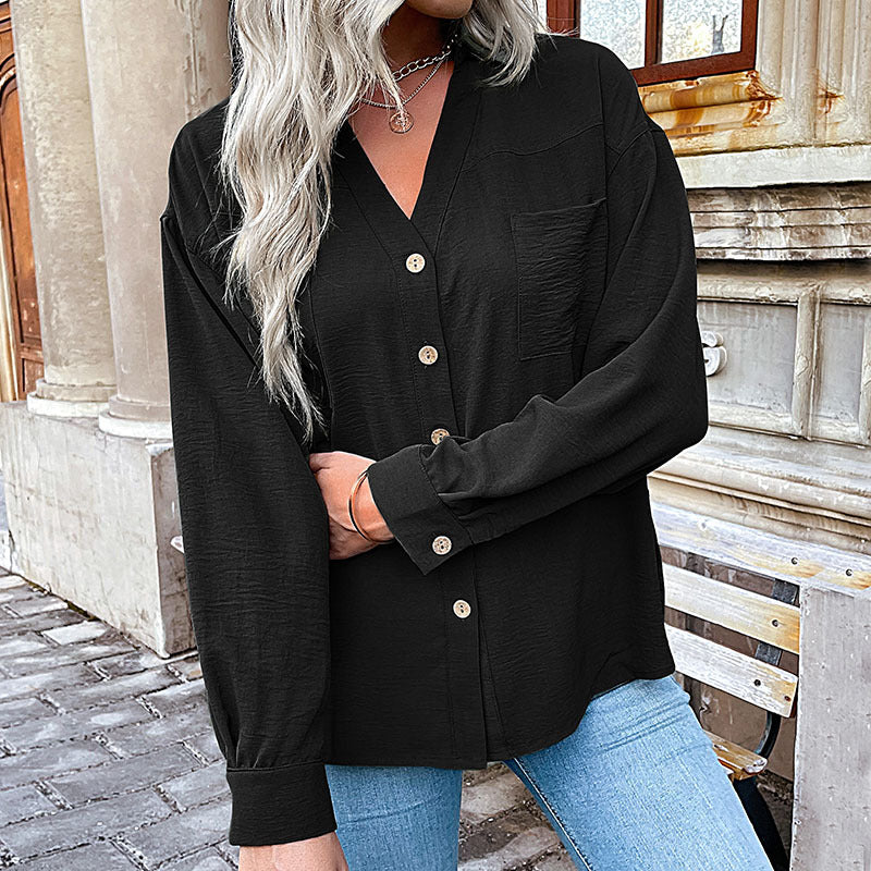 Damen lässige Bluse mit feiner Struktur und Knopfdetails Drune