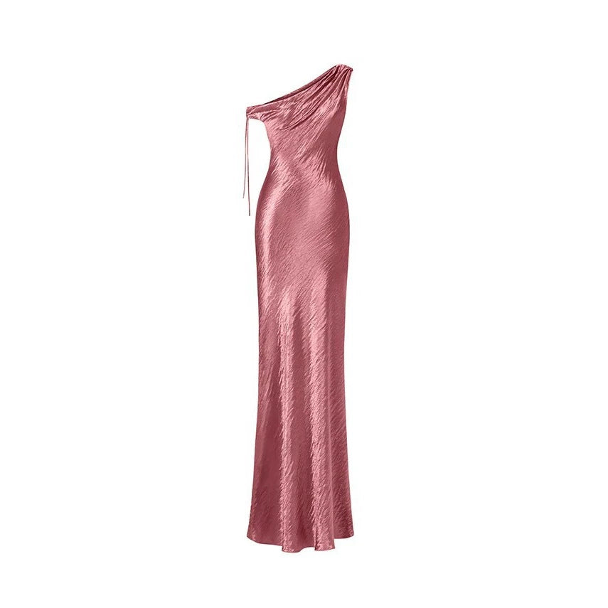 Damen elegantes langes asymmetrisches Kleid mit raffiniertem Rüschendetail Drune