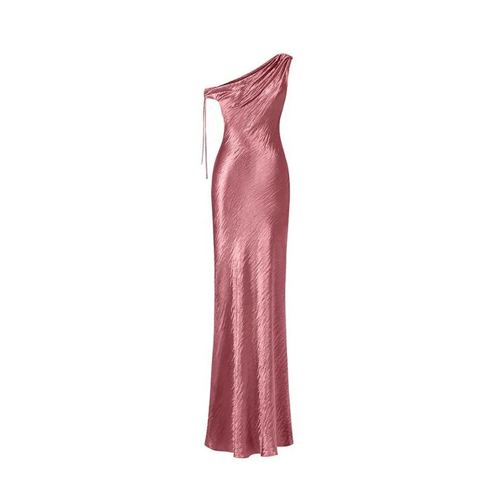 Damen elegantes langes asymmetrisches Kleid mit raffiniertem Rüschendetail Drune