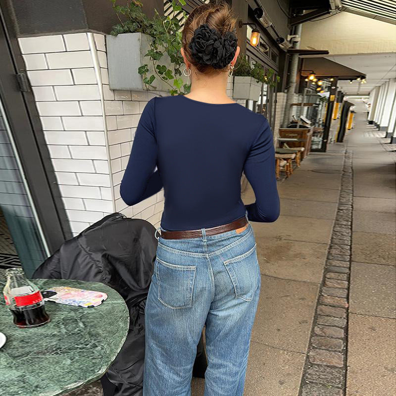 Damen Longsleeve Oberteil mit dekadenter Spitzenborte und raffiniertem Drapierungsdetail Drune