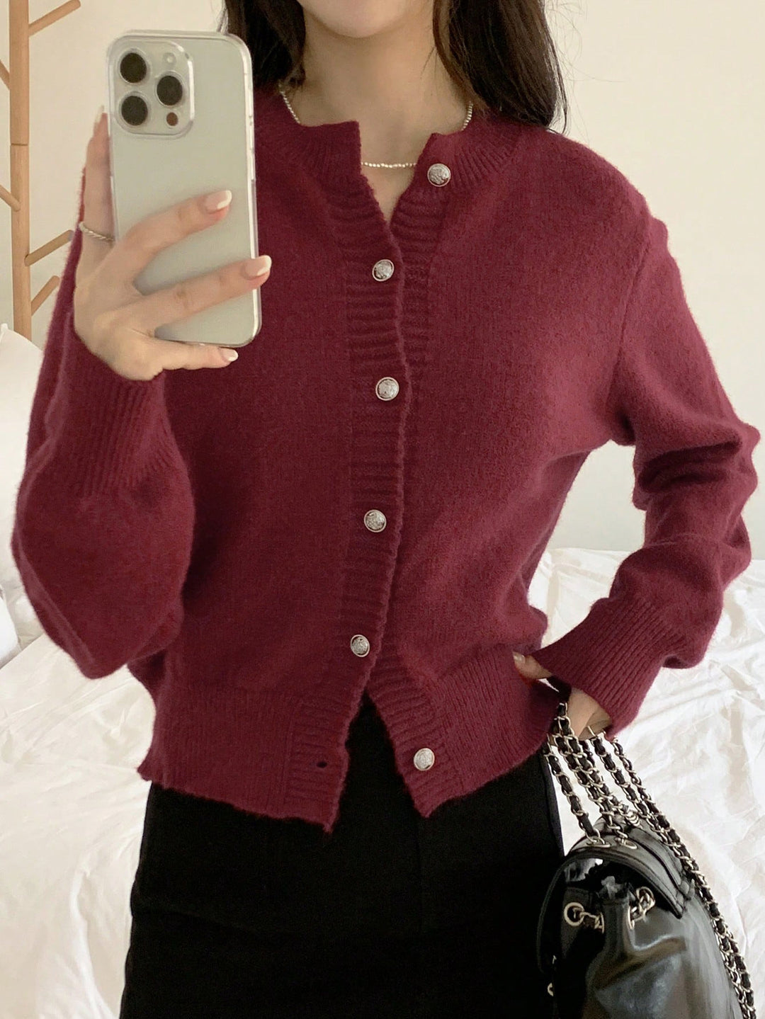 Damen kuschelige Strickjacke mit dekorativen Knöpfen und bequemer Passform Drune