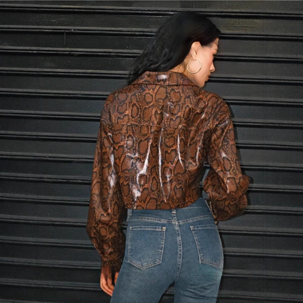 Damen modische kurze Snake-Print Jacke Drune