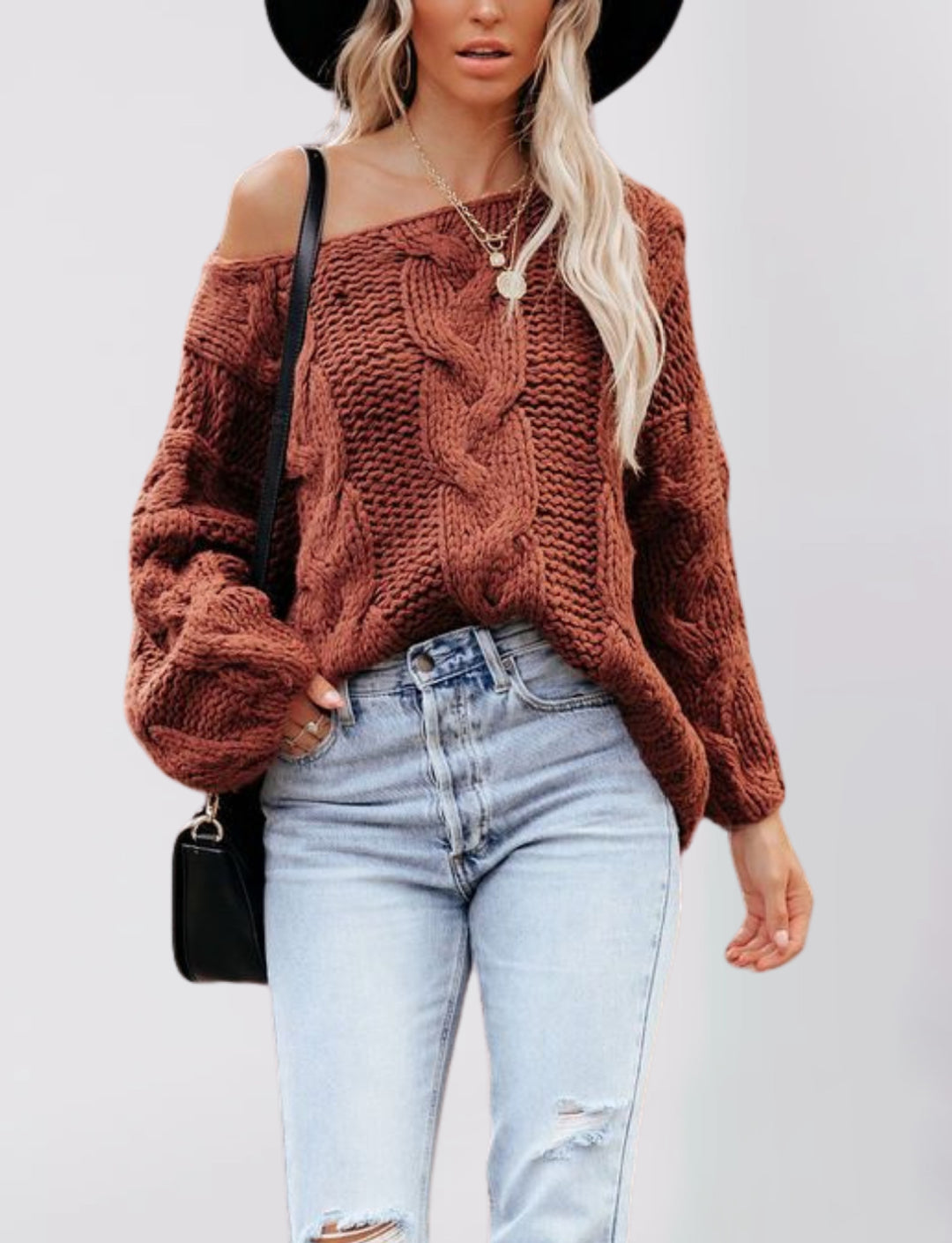 Damen Grobstrickpullover mit schulterfreiem Design Drune