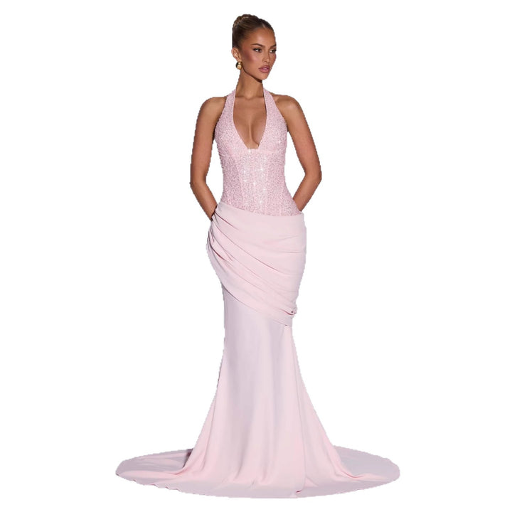 Damen Elegantes Abendkleid mit schimmerndem Oberteil und fließendem Rock Drune