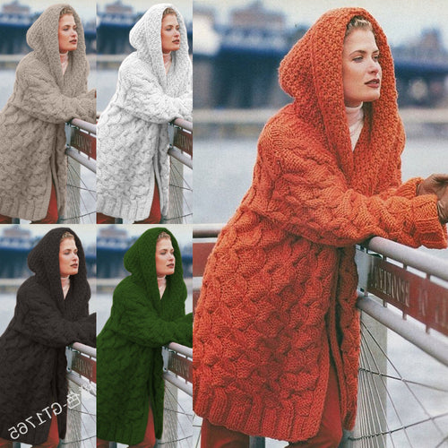 Damen Grobstrick-Cardigan mit Kapuze und strukturiertem Muster Drune