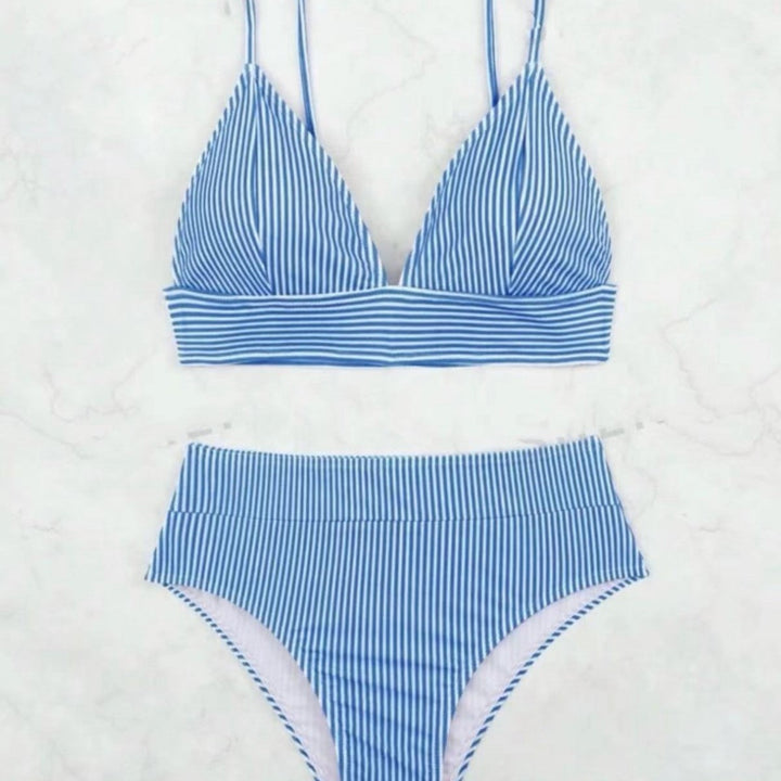 Damen Hochgeschnittener Bikini mit elegantem Streifenmuster Drune