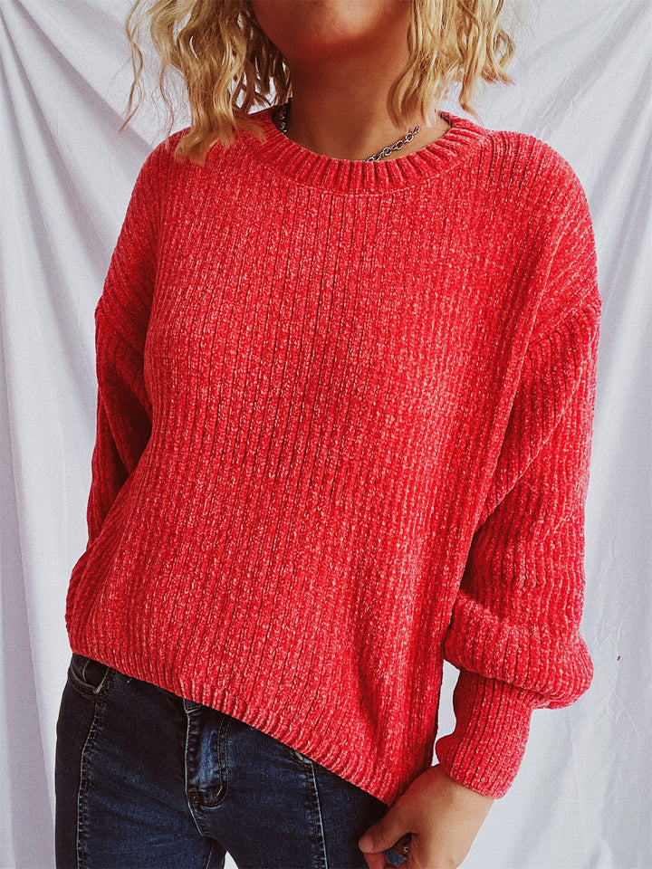 Damen gemütlicher Grobstrickpullover mit weiten Ärmeln und strukturiertem Design Drune