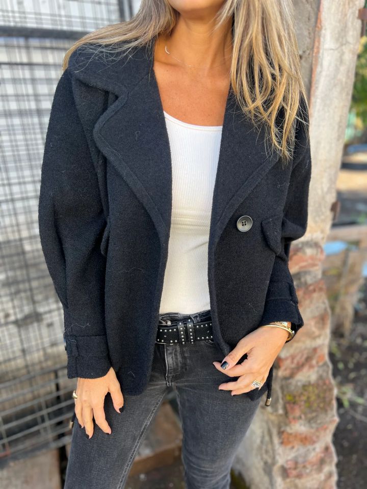Damen Elegante Oversized Blazerjacke mit strukturiertem Stoff und praktischen Taschen Drune