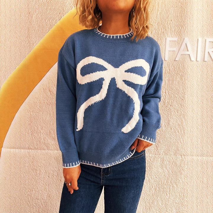 Damen Strickpullover mit verspieltem Schleifenmotiv und elegantem Abschluss Drune