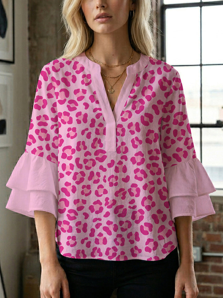 Damen Bluse mit Rüschendetails und auffälligem Animal-Print Drune